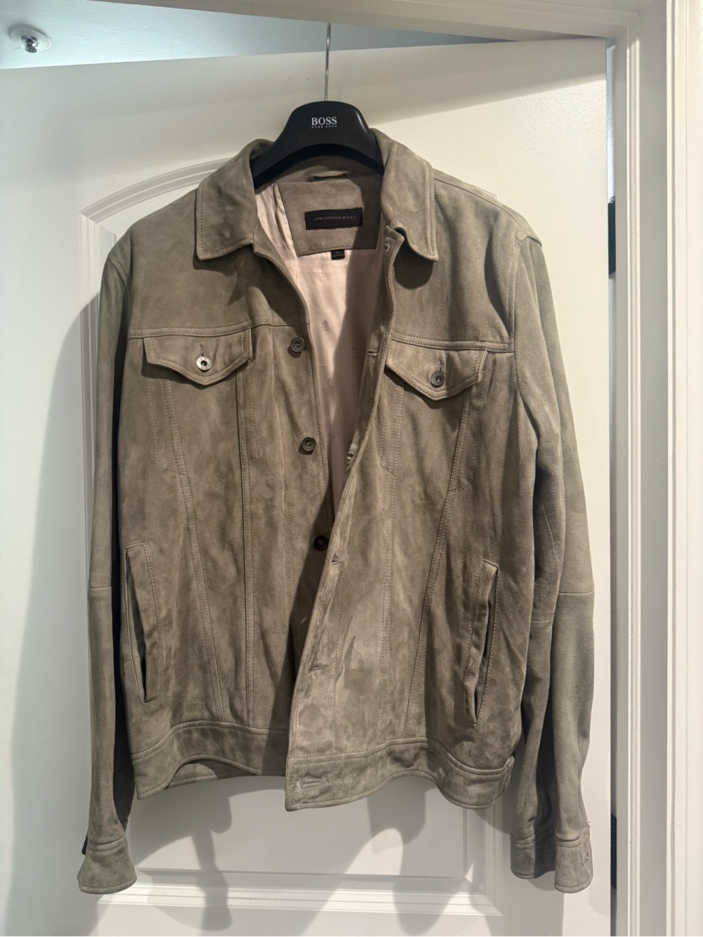 John Varvatos Taupe Suede Button-Front Jacket